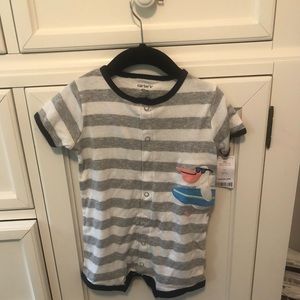 Carters Grey & White Striped Onesie 12 Mo NWT